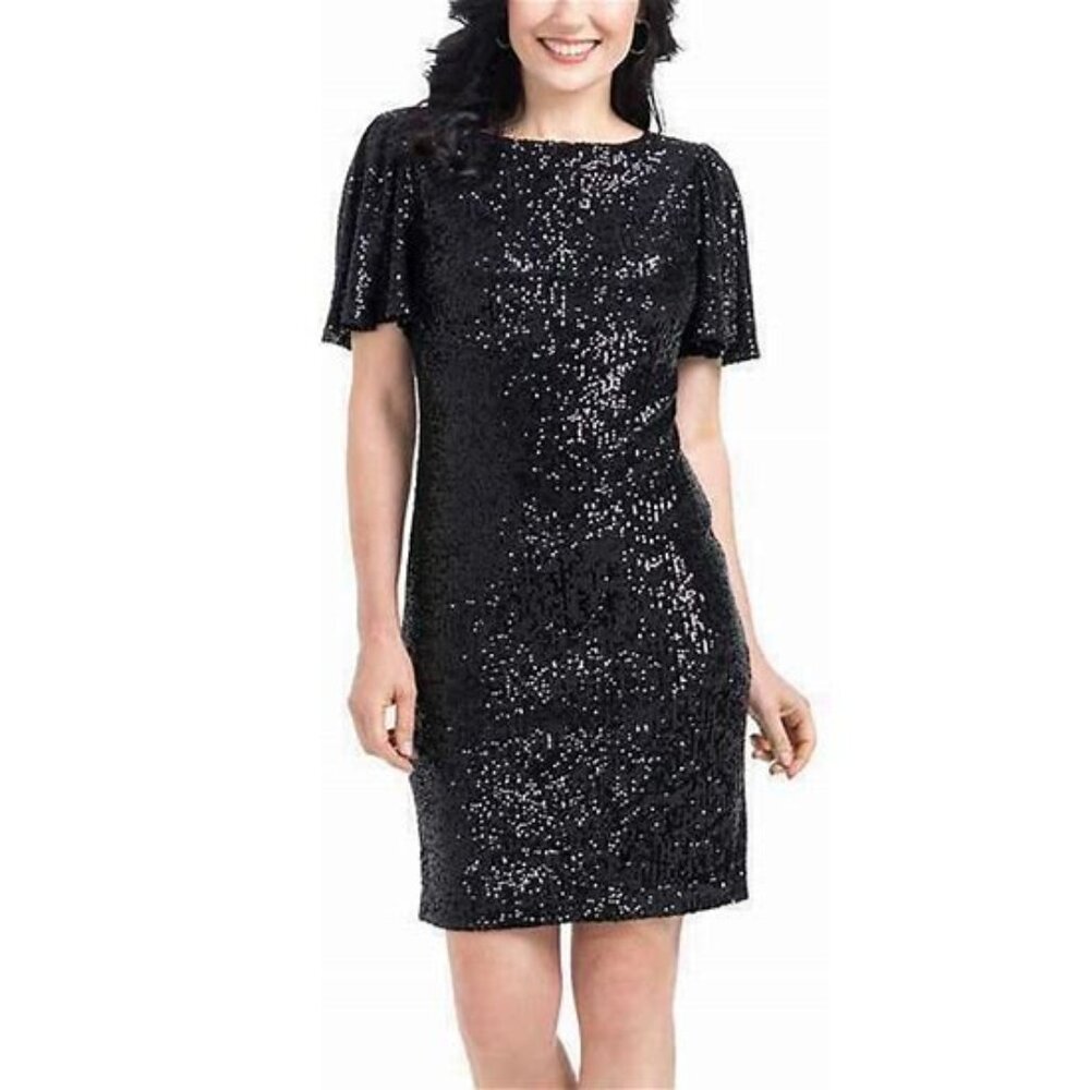 Hilary Radley Sequin Cocktail Party Dress | Black |  Large